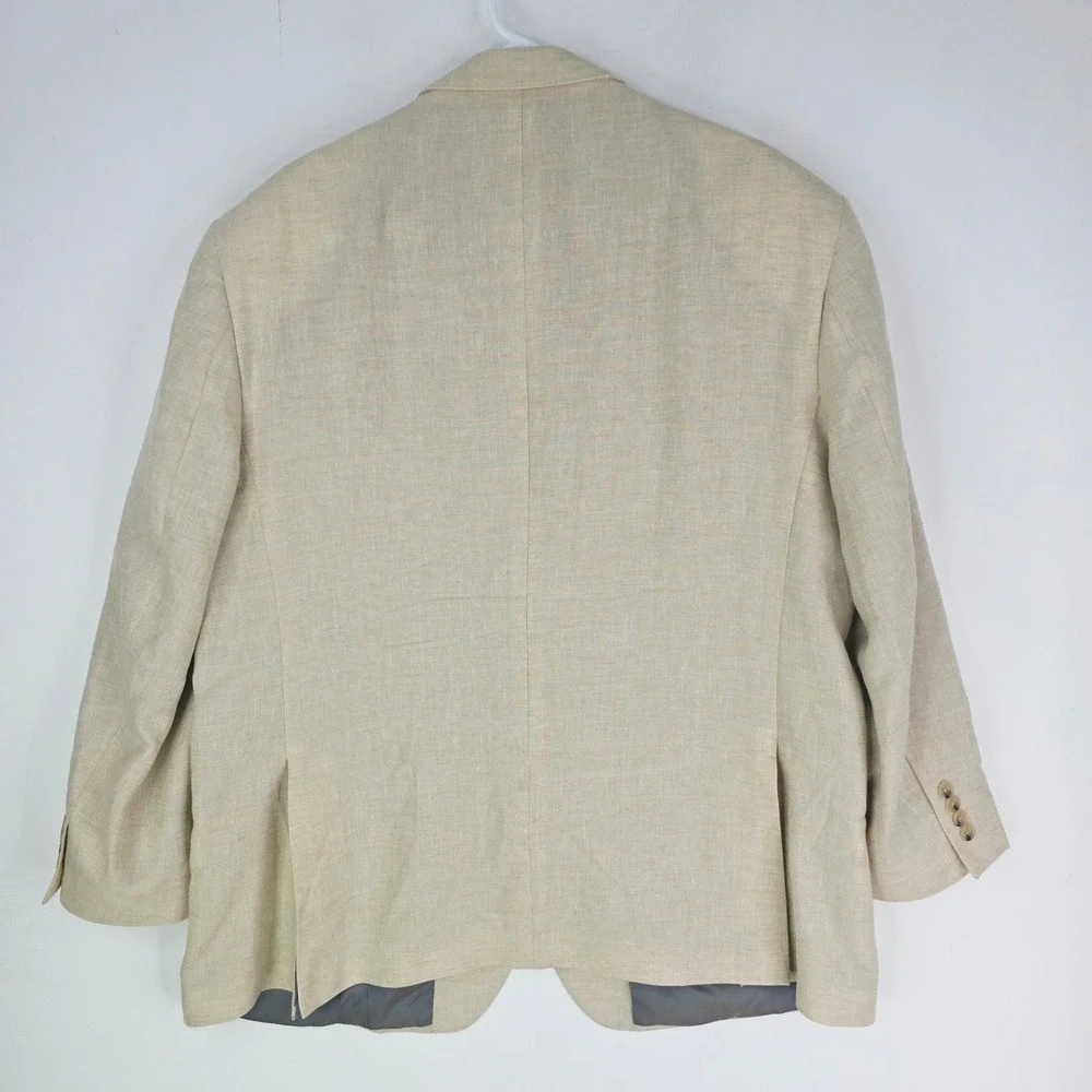 Jos A Bank Mens 50R Blazer Sport Coat Beige Tan Traditional Fit Two Button Linen